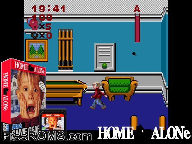 Home Alone Game Gear game showing 3D box cover and gameplay screenshot